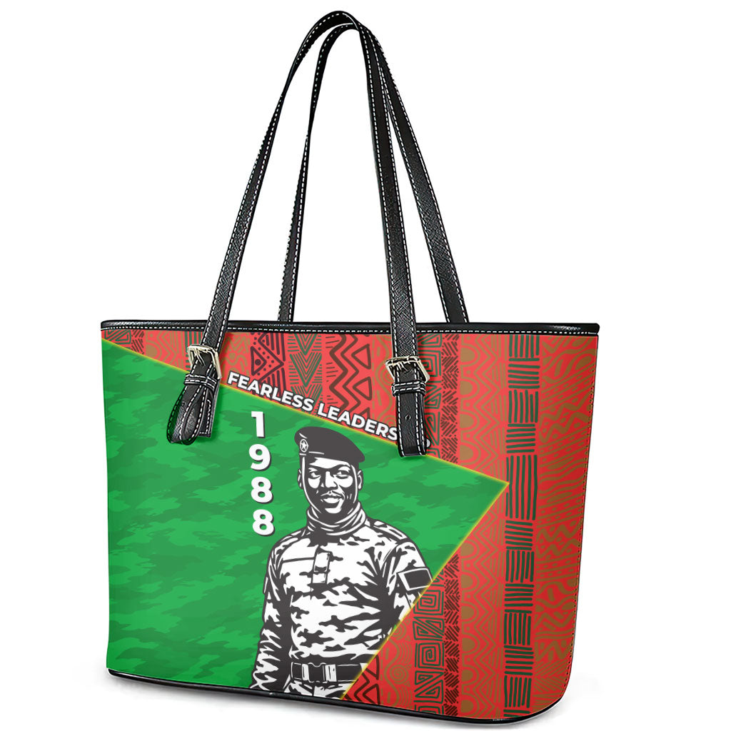 Ibrahim Traore Burkina Faso Fearless Leadership Leather Tote Bag West African Tribal Pattern And Patriotic Camo Art