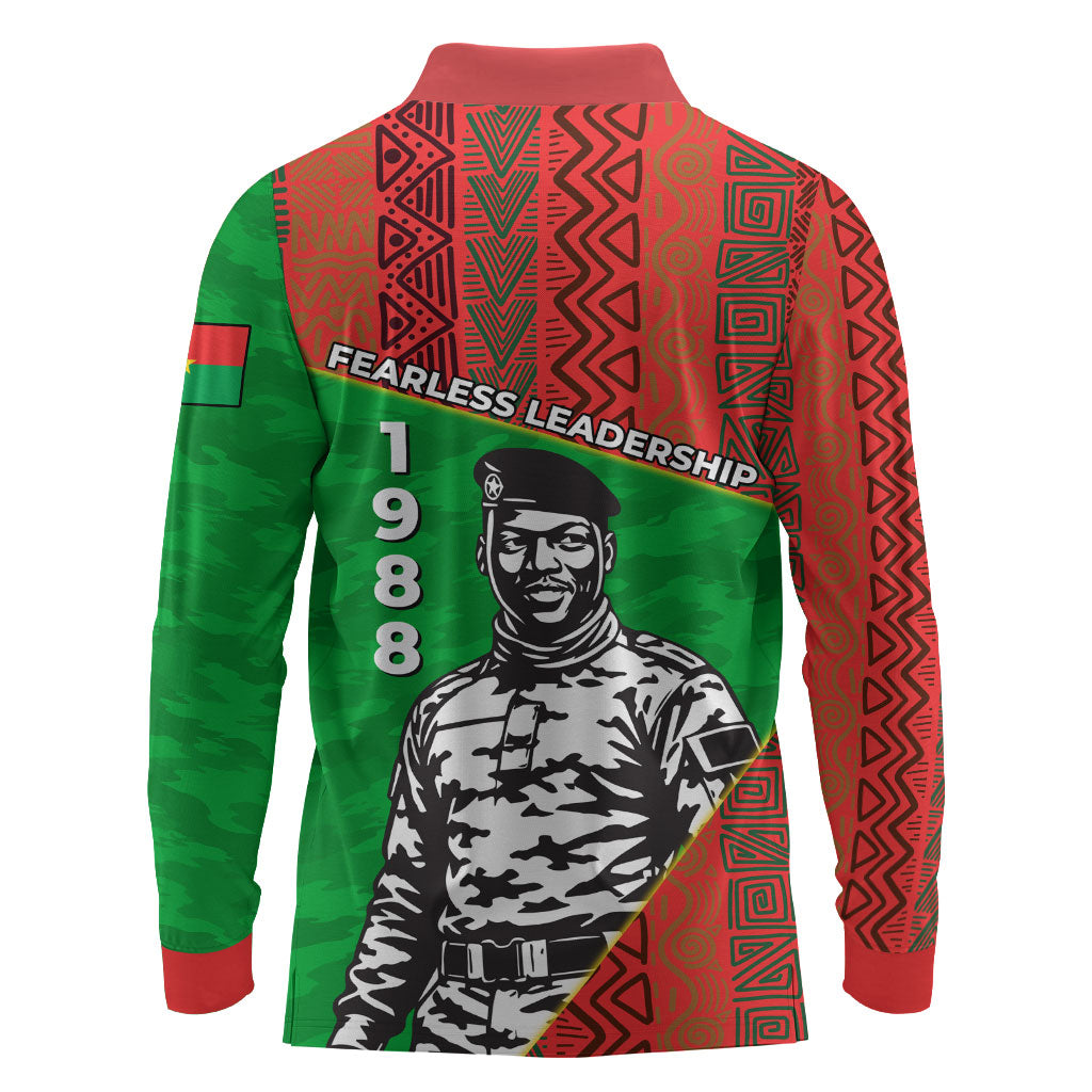 Ibrahim Traore Burkina Faso Fearless Leadership Long Sleeve Polo Shirt West African Tribal Pattern And Patriotic Camo Art