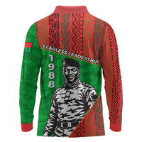 Ibrahim Traore Burkina Faso Fearless Leadership Long Sleeve Polo Shirt West African Tribal Pattern And Patriotic Camo Art