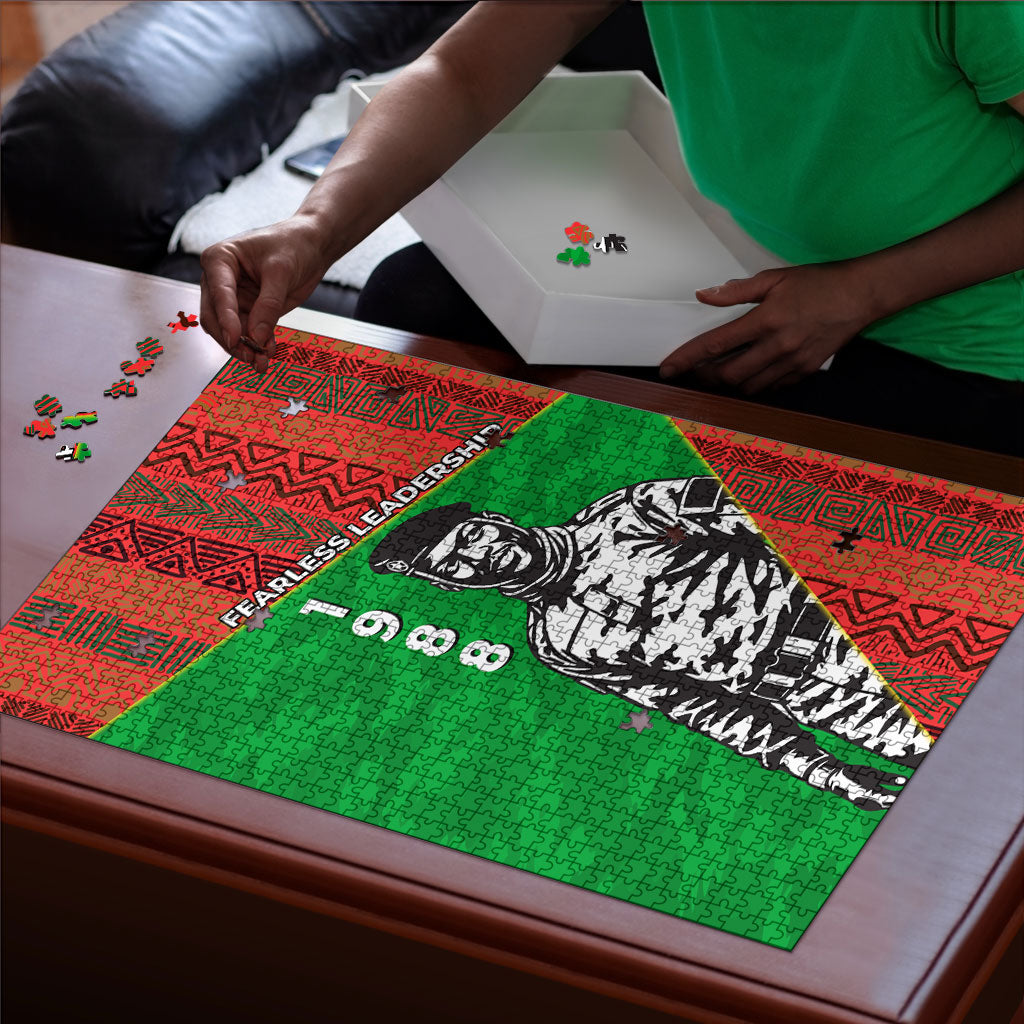 Ibrahim Traore Burkina Faso Fearless Leadership Puzzle West African Tribal Pattern And Patriotic Camo Art
