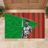 Ibrahim Traore Burkina Faso Fearless Leadership Rubber Doormat West African Tribal Pattern And Patriotic Camo Art
