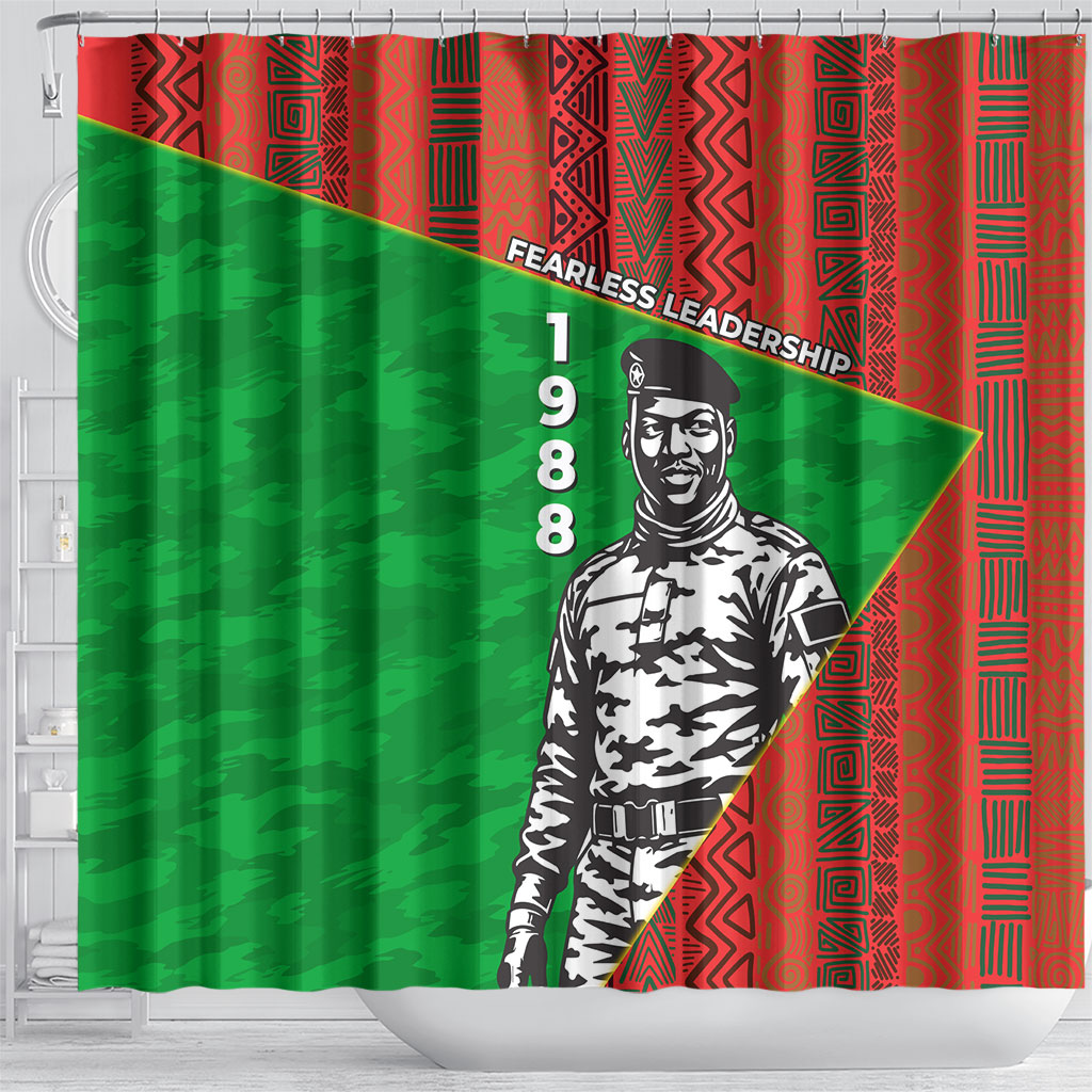 Ibrahim Traore Burkina Faso Fearless Leadership Shower Curtain West African Tribal Pattern And Patriotic Camo Art