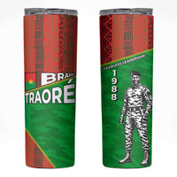 Ibrahim Traore Burkina Faso Fearless Leadership Skinny Tumbler West African Tribal Pattern And Patriotic Camo Art