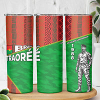 Ibrahim Traore Burkina Faso Fearless Leadership Skinny Tumbler West African Tribal Pattern And Patriotic Camo Art
