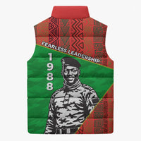 Ibrahim Traore Burkina Faso Fearless Leadership Sleeveless Puffer Jacket West African Tribal Pattern And Patriotic Camo Art