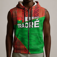 Ibrahim Traore Burkina Faso Fearless Leadership Sleeveless Zip Hoodie West African Tribal Pattern And Patriotic Camo Art