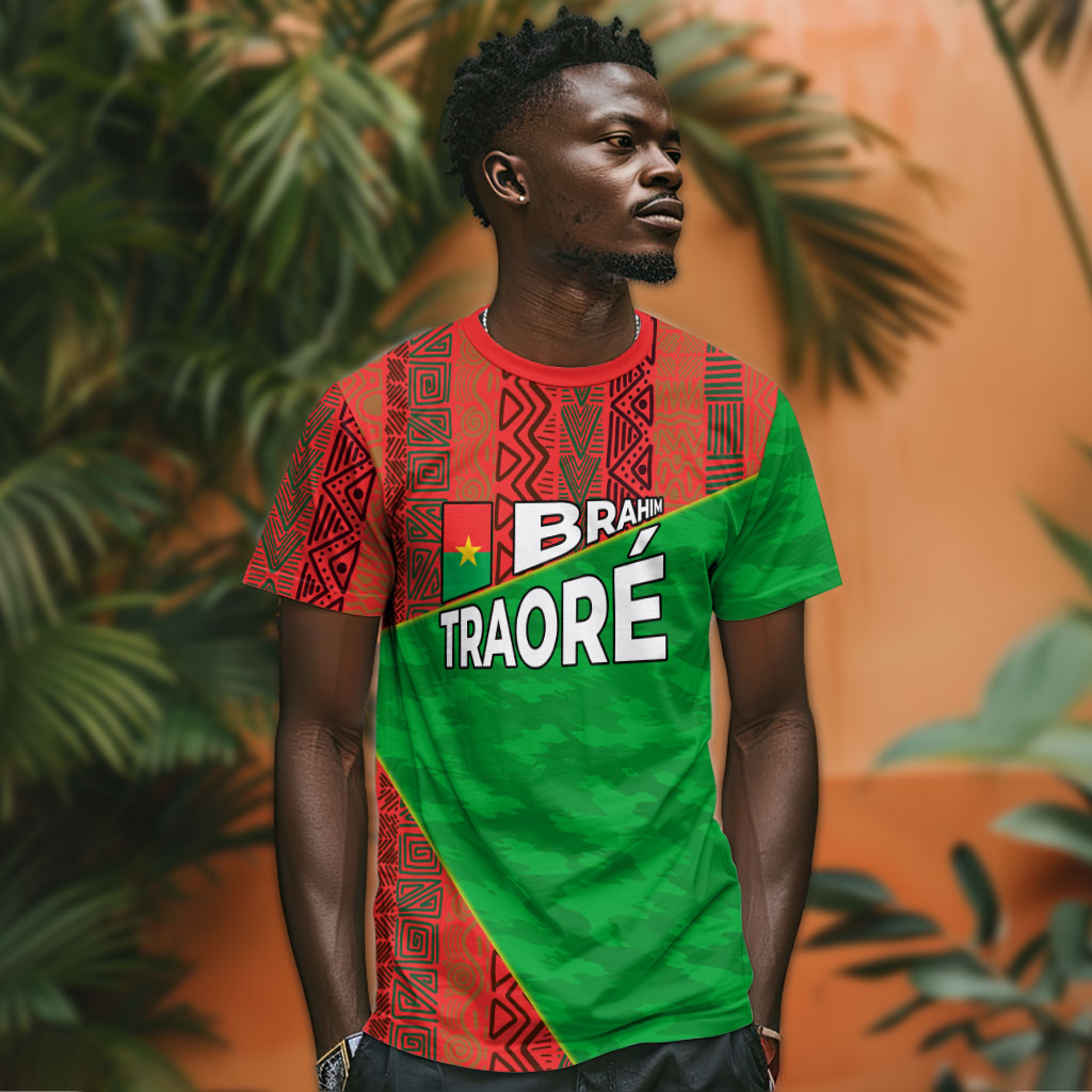Ibrahim Traore Burkina Faso Fearless Leadership T shirt West African Tribal Pattern And Patriotic Camo Art
