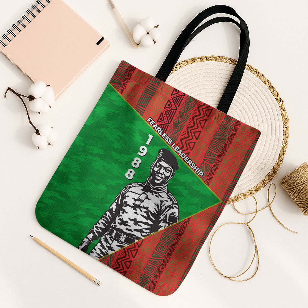 Ibrahim Traore Burkina Faso Fearless Leadership Tote Bag West African Tribal Pattern And Patriotic Camo Art
