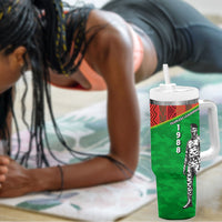 Ibrahim Traore Burkina Faso Fearless Leadership Tumbler With Handle West African Tribal Pattern And Patriotic Camo Art