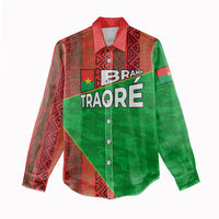 Ibrahim Traore Burkina Faso Fearless Leadership Women Casual Shirt West African Tribal Pattern And Patriotic Camo Art