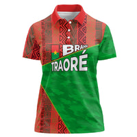 Ibrahim Traore Burkina Faso Fearless Leadership Women Polo Shirt West African Tribal Pattern And Patriotic Camo Art