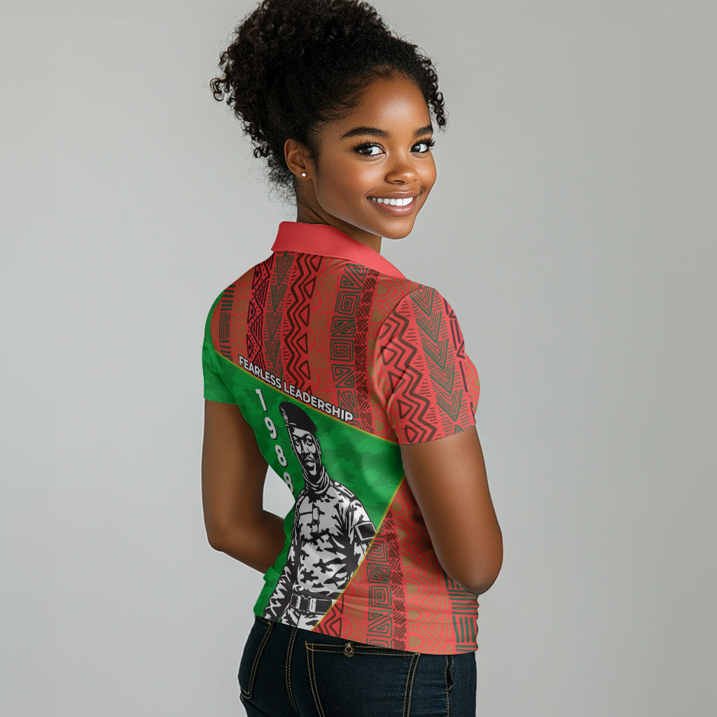 Ibrahim Traore Burkina Faso Fearless Leadership Women Polo Shirt West African Tribal Pattern And Patriotic Camo Art