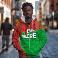 Ibrahim Traore Burkina Faso Fearless Leadership Zip Hoodie West African Tribal Pattern And Patriotic Camo Art