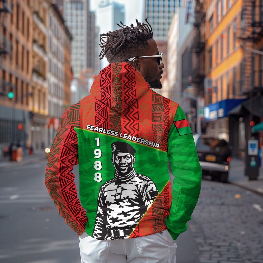 Ibrahim Traore Burkina Faso Fearless Leadership Zip Hoodie West African Tribal Pattern And Patriotic Camo Art