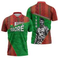 Ibrahim Traore Burkina Faso Fearless Leadership Zipper Polo Shirt West African Tribal Pattern And Patriotic Camo Art