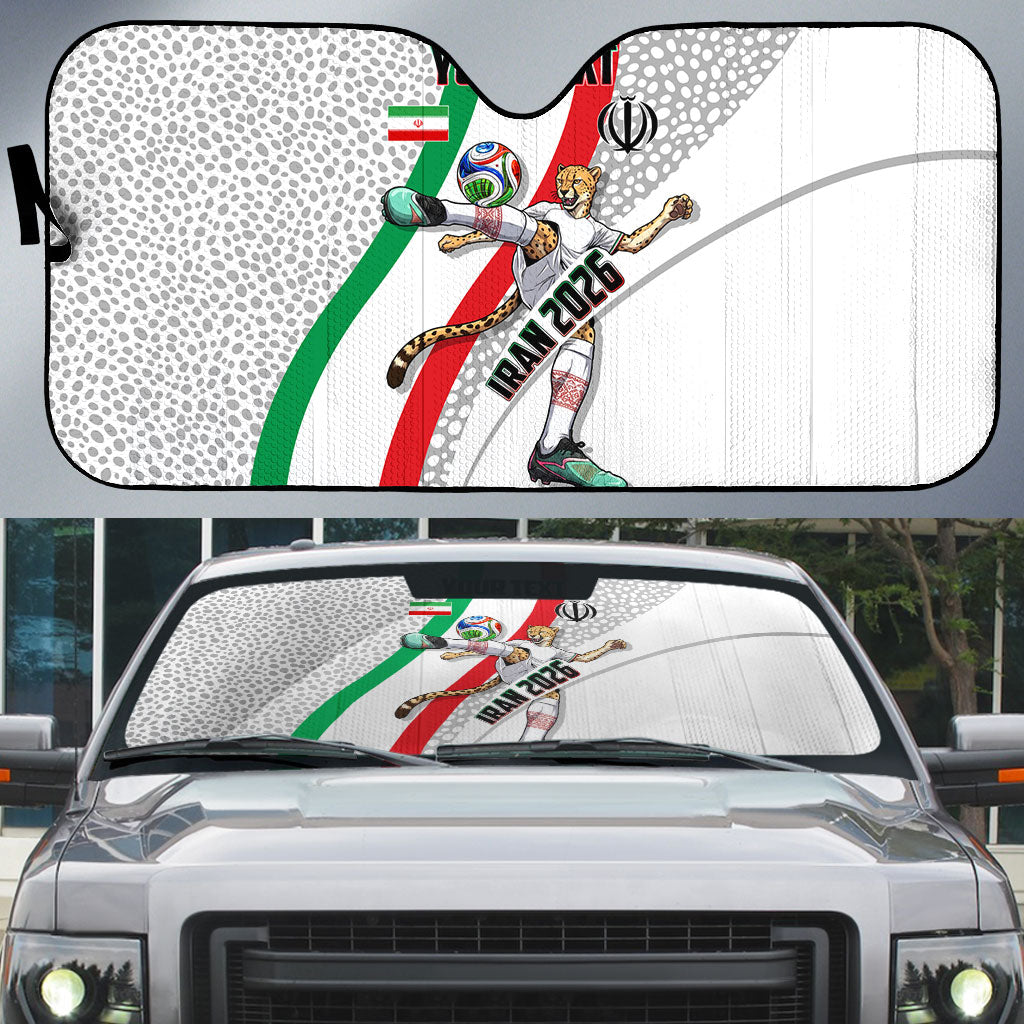 Personalized Iran Football Cheetah Auto Sun Shade Persian Cheetah Graphic With Iranian Flag And Symbol
