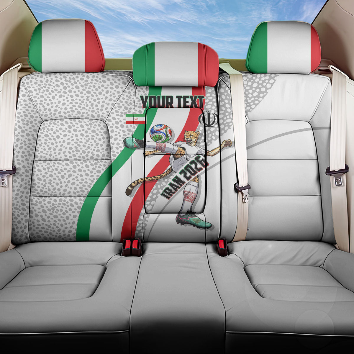 Personalized Iran Football Cheetah Back Car Seat Cover Persian Cheetah Graphic With Iranian Flag And Symbol