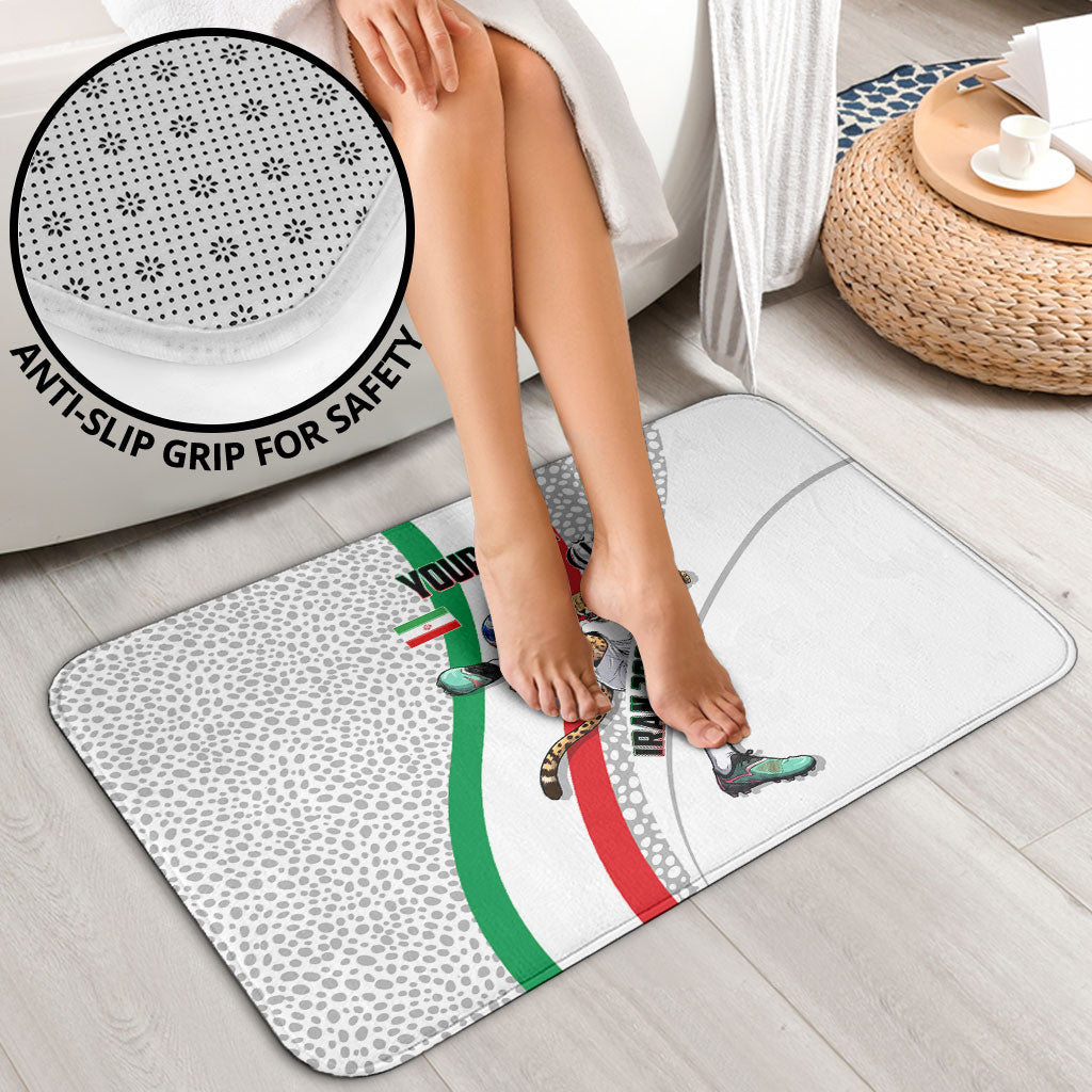 Personalized Iran Football Cheetah Bathroom Set Persian Cheetah Graphic With Iranian Flag And Symbol