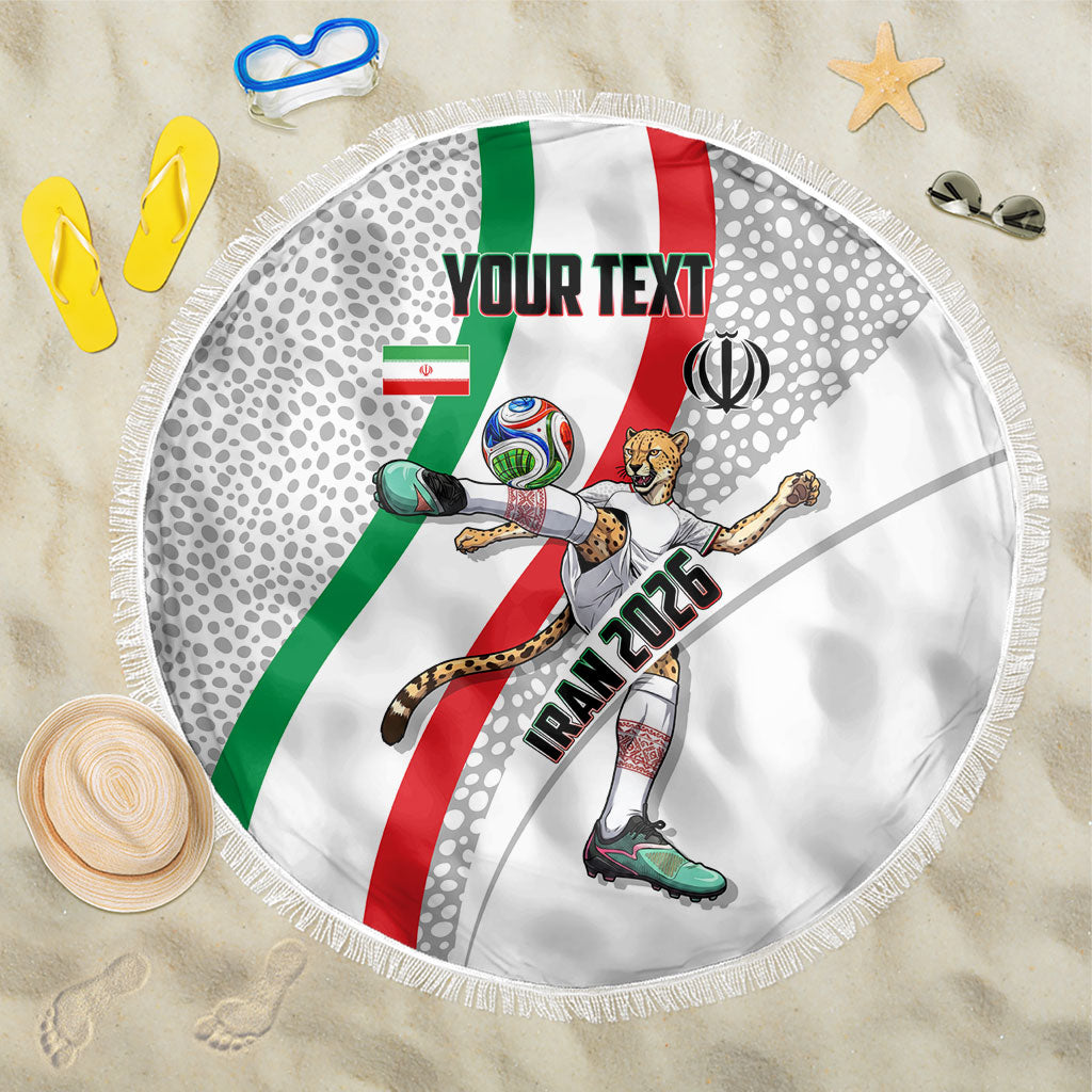 Personalized Iran Football Cheetah Beach Blanket Persian Cheetah Graphic With Iranian Flag And Symbol