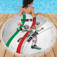 Personalized Iran Football Cheetah Beach Blanket Persian Cheetah Graphic With Iranian Flag And Symbol