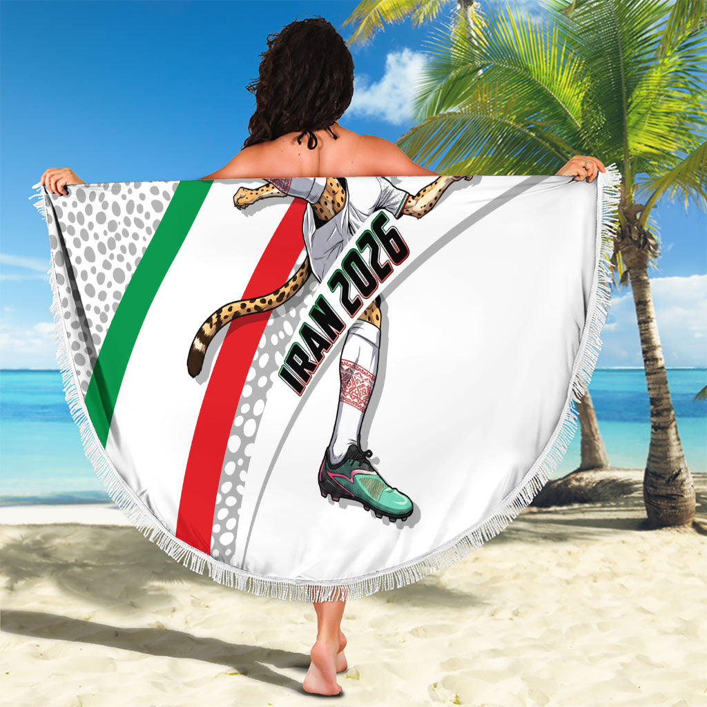 Personalized Iran Football Cheetah Beach Blanket Persian Cheetah Graphic With Iranian Flag And Symbol