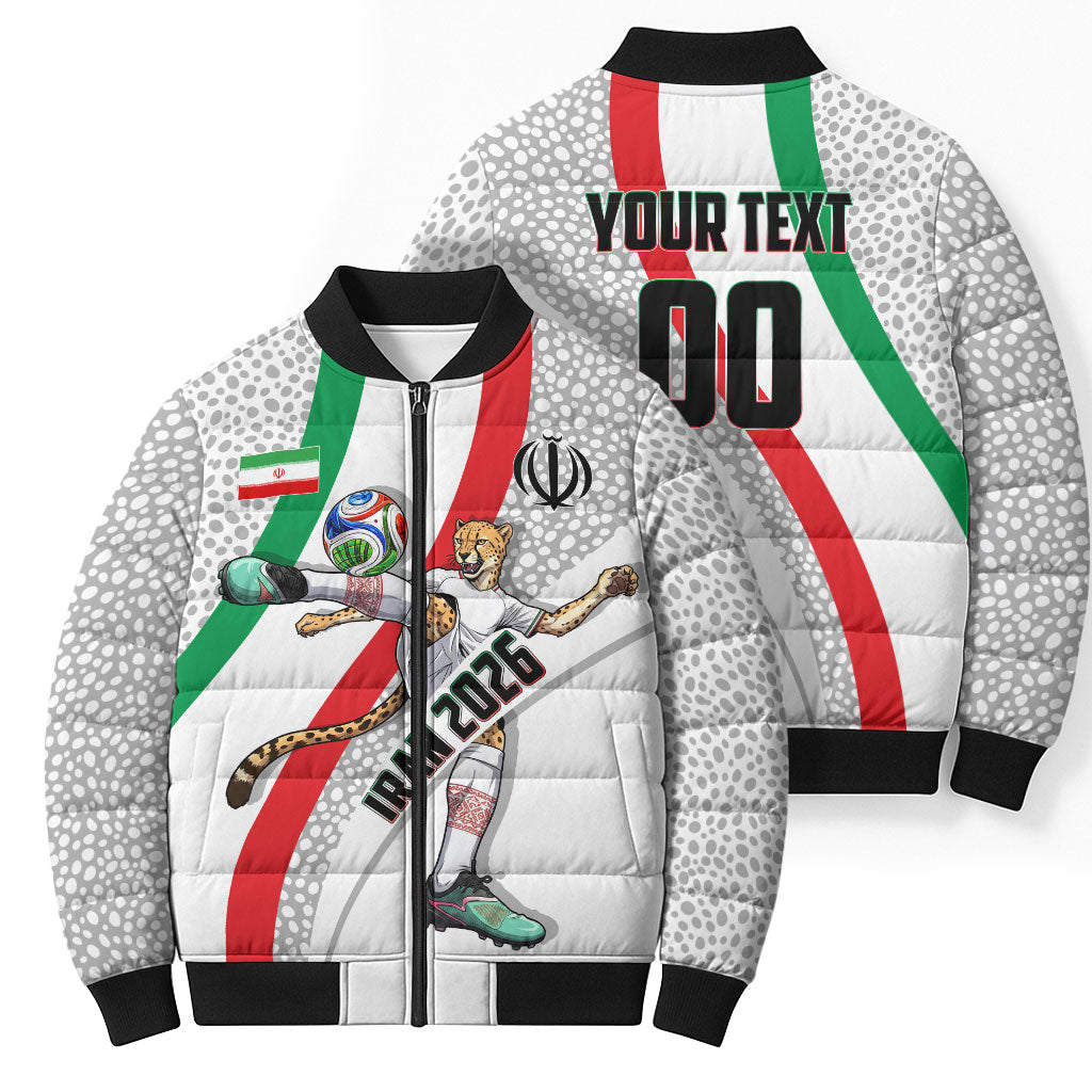 Personalized Iran Football Cheetah Bomber Puffer Jacket Persian Cheetah Graphic With Iranian Flag And Symbol