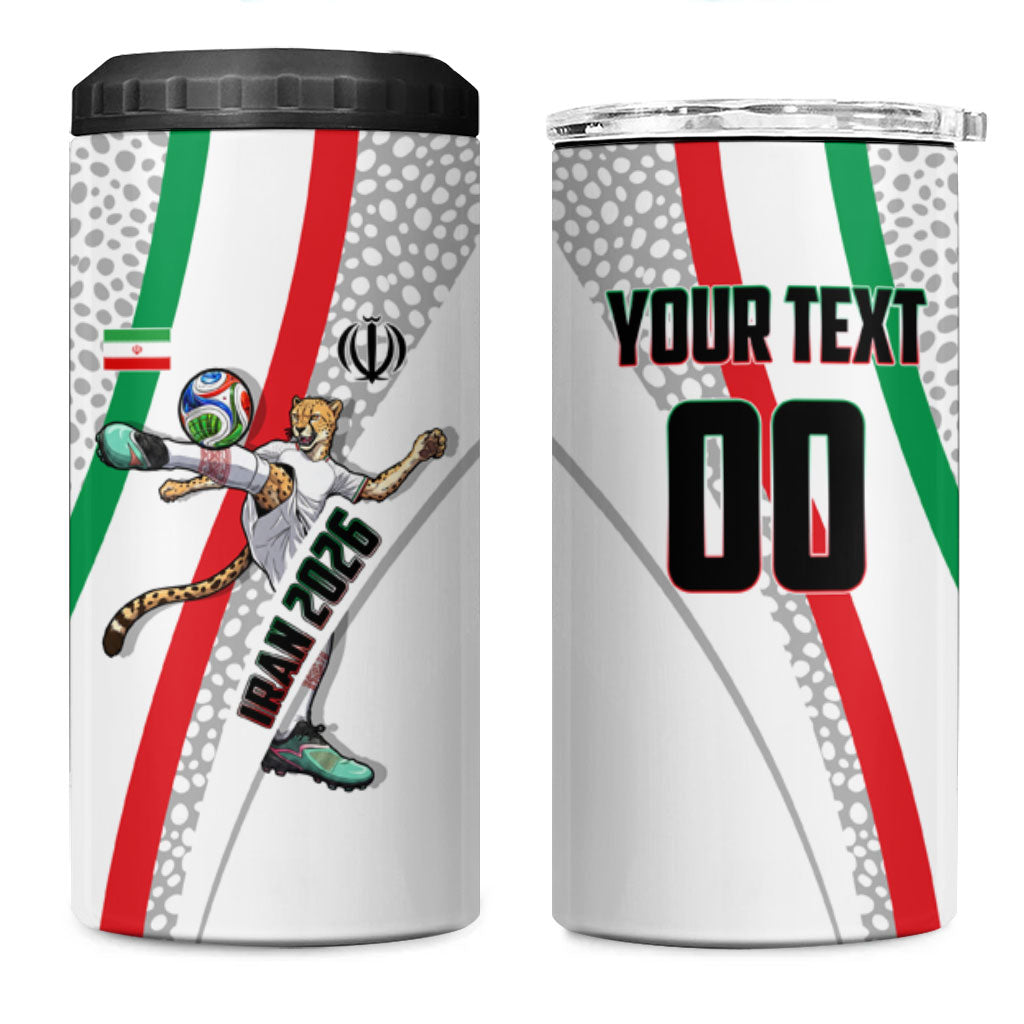 Personalized Iran Football Cheetah 4 in 1 Can Cooler Tumbler Persian Cheetah Graphic With Iranian Flag And Symbol
