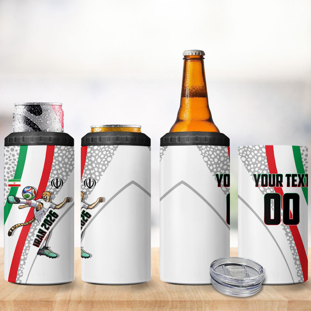 Personalized Iran Football Cheetah 4 in 1 Can Cooler Tumbler Persian Cheetah Graphic With Iranian Flag And Symbol