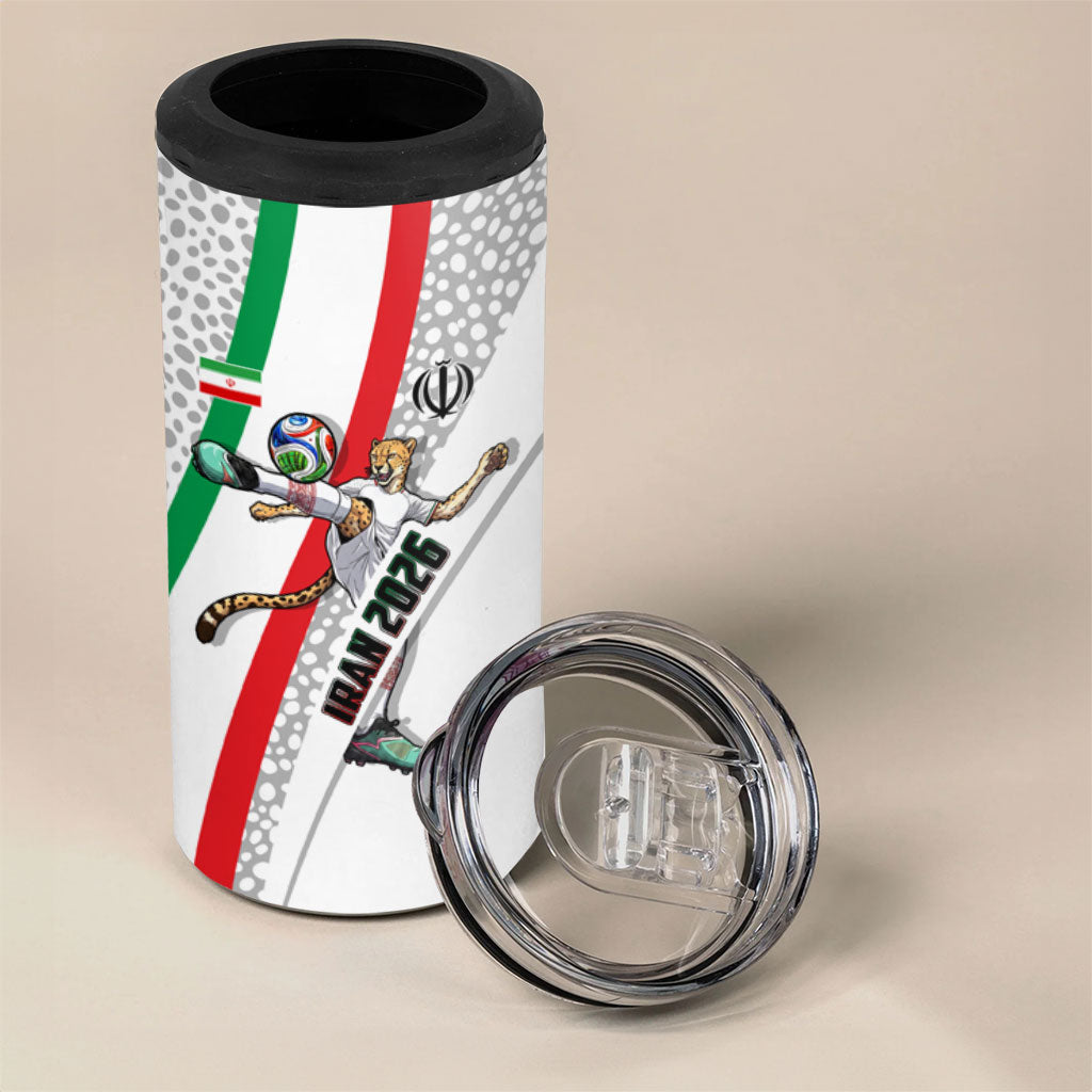 Personalized Iran Football Cheetah 4 in 1 Can Cooler Tumbler Persian Cheetah Graphic With Iranian Flag And Symbol
