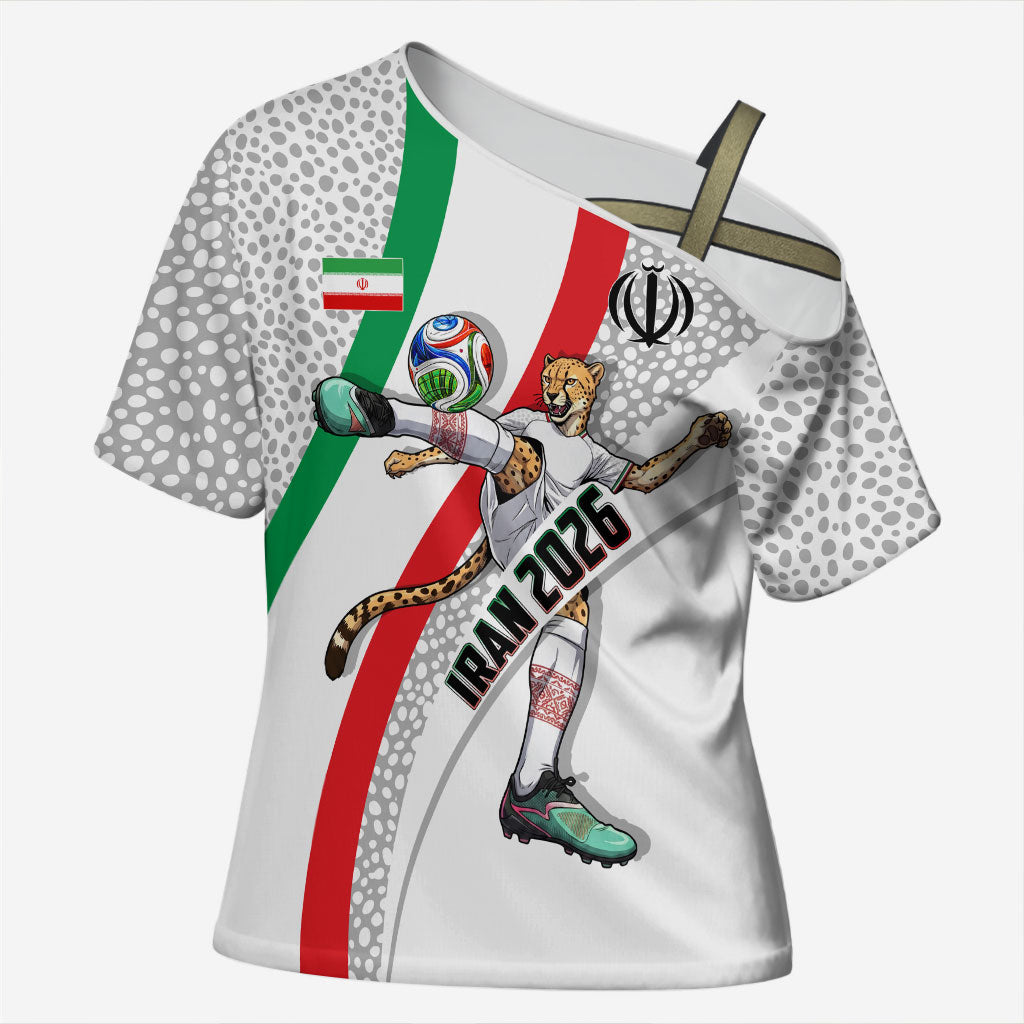 Personalized Iran Football Cheetah Cross Shoulder Shirt Persian Cheetah Graphic With Iranian Flag And Symbol