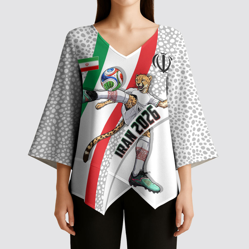 Personalized Iran Football Cheetah Kimono Sleeve Blouse Persian Cheetah Graphic With Iranian Flag And Symbol