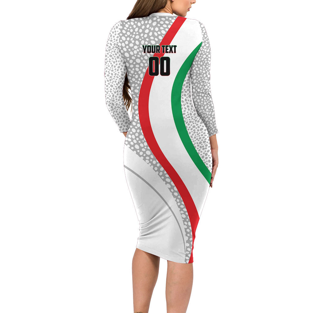 Personalized Iran Football Cheetah Long Sleeve Bodycon Dress Persian Cheetah Graphic With Iranian Flag And Symbol