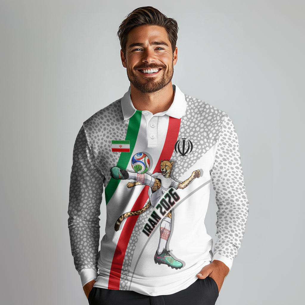 Personalized Iran Football Cheetah Long Sleeve Polo Shirt Persian Cheetah Graphic With Iranian Flag And Symbol