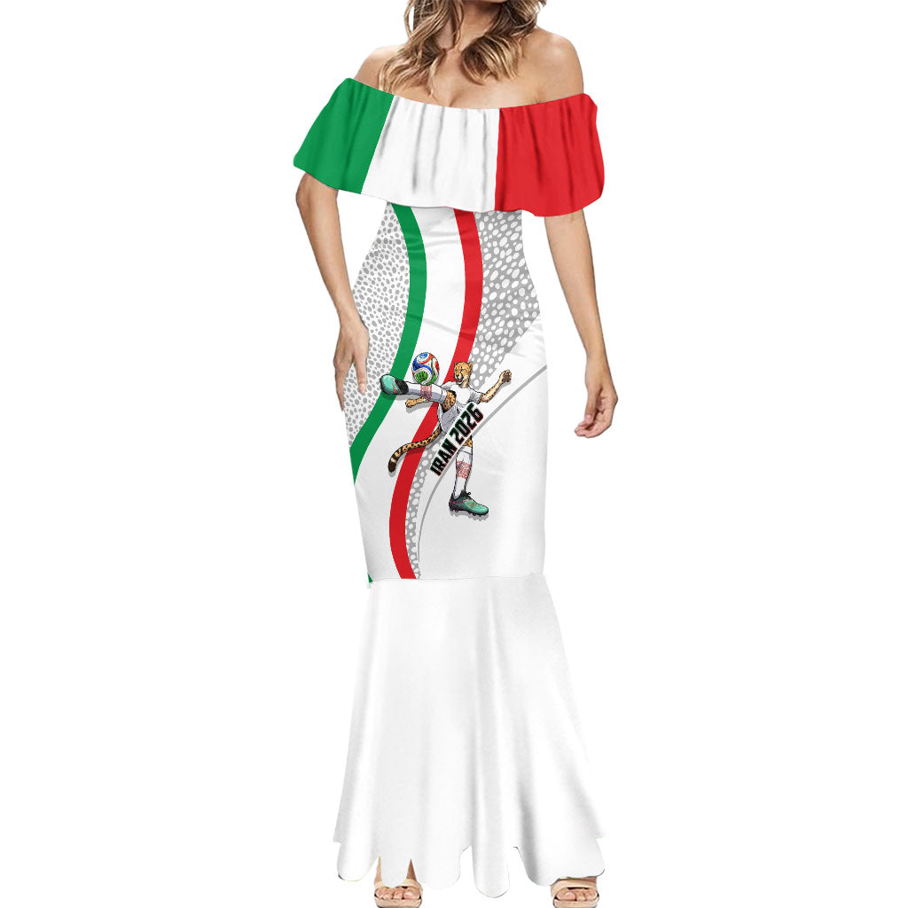 Personalized Iran Football Cheetah Mermaid Dress Persian Cheetah Graphic With Iranian Flag And Symbol