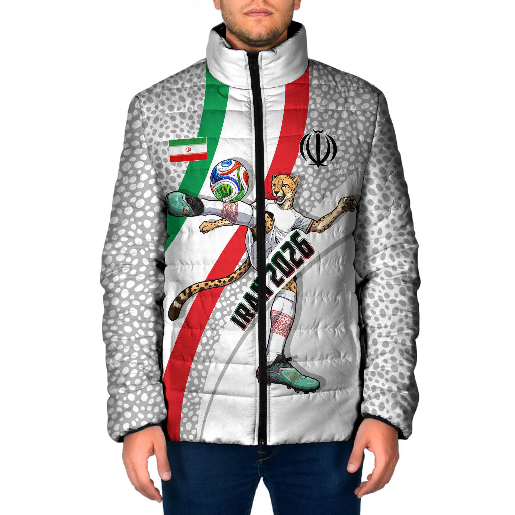 Personalized Iran Football Cheetah Padded Jacket Persian Cheetah Graphic With Iranian Flag And Symbol