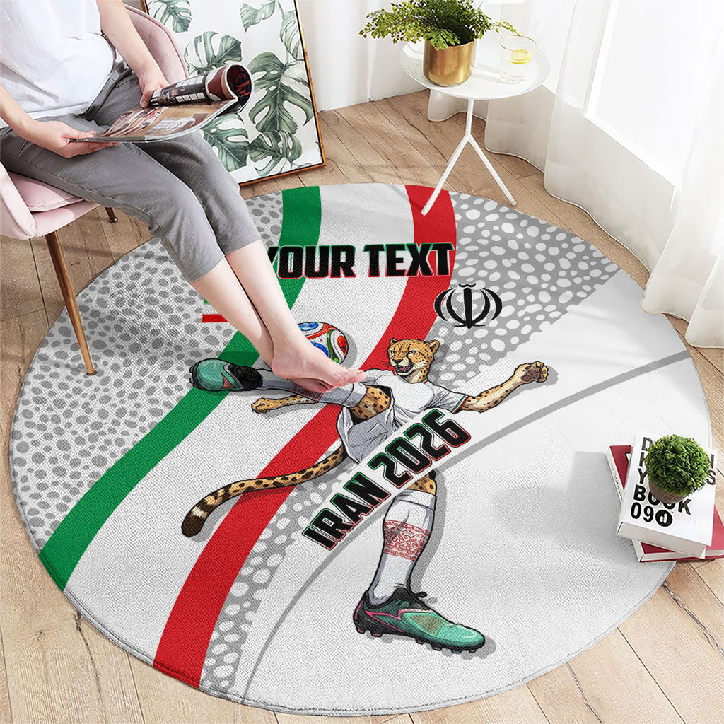 Personalized Iran Football Cheetah Round Carpet Persian Cheetah Graphic With Iranian Flag And Symbol