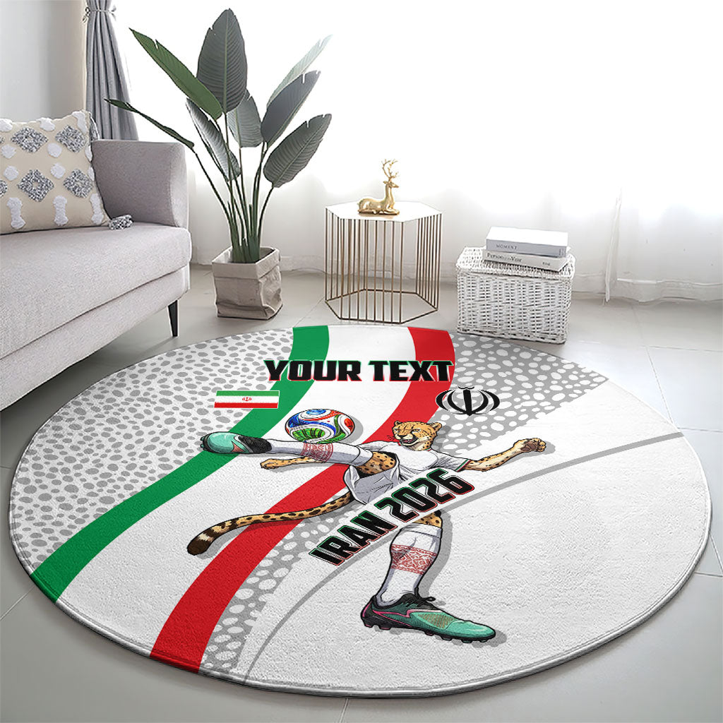 Personalized Iran Football Cheetah Round Carpet Persian Cheetah Graphic With Iranian Flag And Symbol