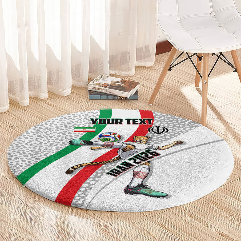 Personalized Iran Football Cheetah Round Carpet Persian Cheetah Graphic With Iranian Flag And Symbol