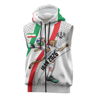 Personalized Iran Football Cheetah Sleeveless Zip Hoodie Persian Cheetah Graphic With Iranian Flag And Symbol
