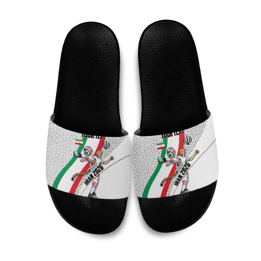 Personalized Iran Football Cheetah Slide Sandals Persian Cheetah Graphic With Iranian Flag And Symbol