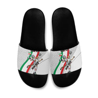 Personalized Iran Football Cheetah Slide Sandals Persian Cheetah Graphic With Iranian Flag And Symbol