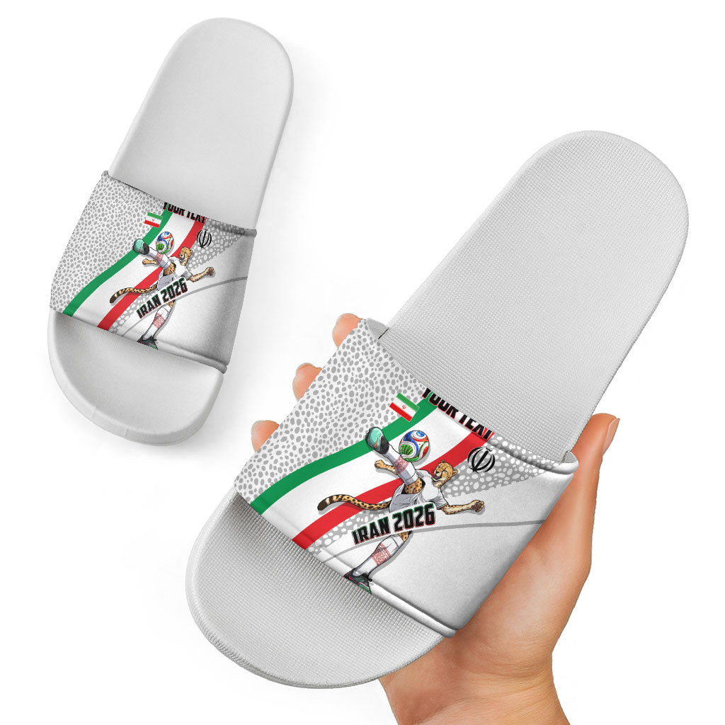 Personalized Iran Football Cheetah Slide Sandals Persian Cheetah Graphic With Iranian Flag And Symbol