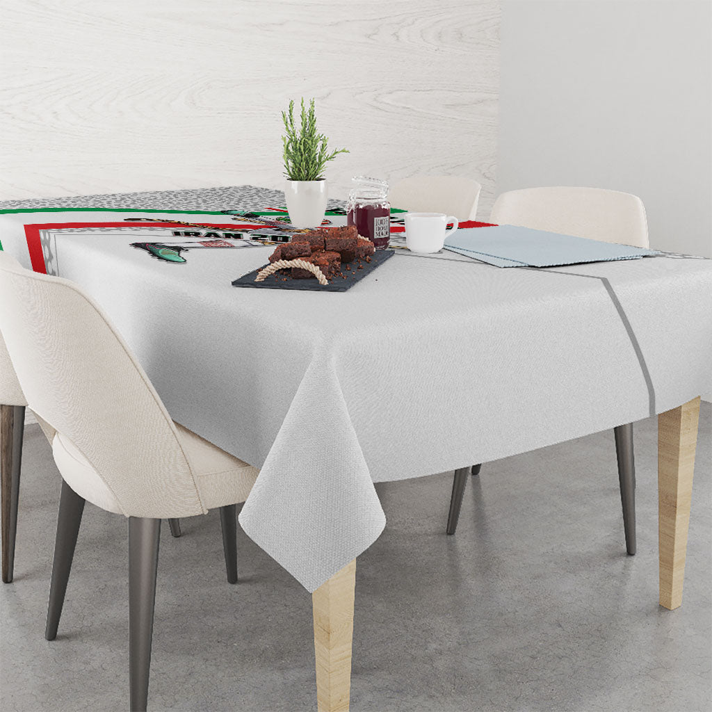 Personalized Iran Football Cheetah Tablecloth Persian Cheetah Graphic With Iranian Flag And Symbol