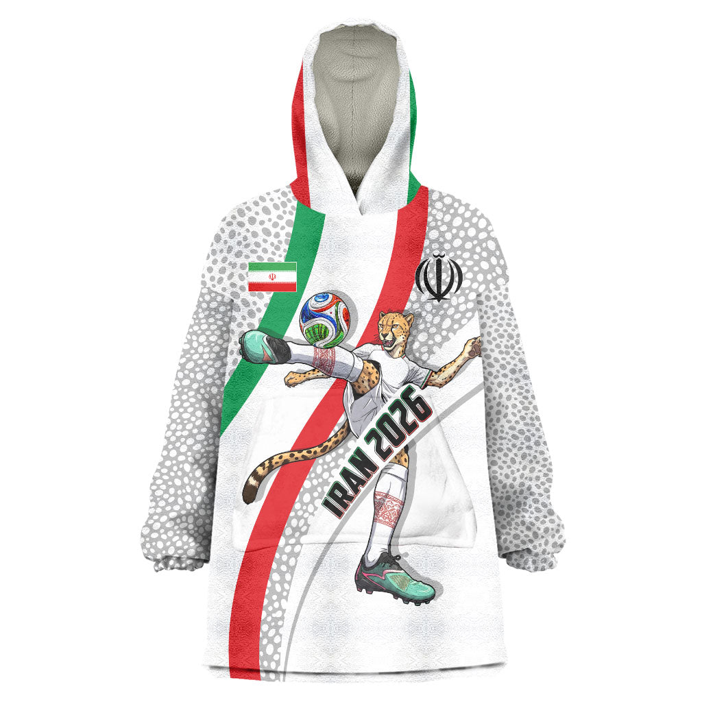 Personalized Iran Football Cheetah Wearable Blanket Hoodie Persian Cheetah Graphic With Iranian Flag And Symbol