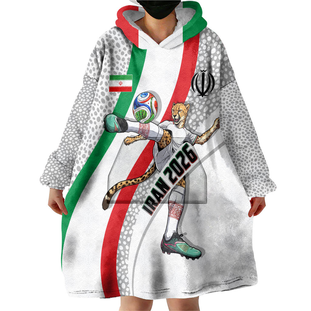 Personalized Iran Football Cheetah Wearable Blanket Hoodie Persian Cheetah Graphic With Iranian Flag And Symbol