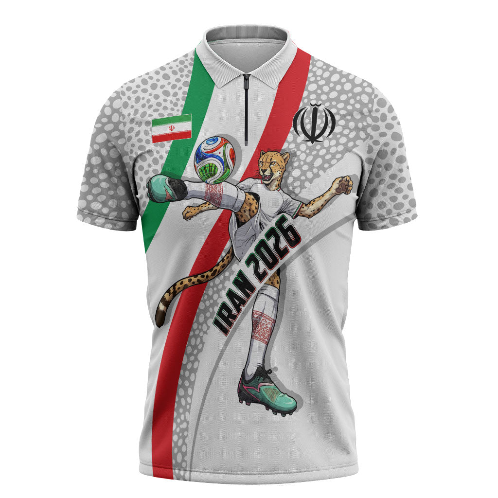 Personalized Iran Football Cheetah Zipper Polo Shirt Persian Cheetah Graphic With Iranian Flag And Symbol