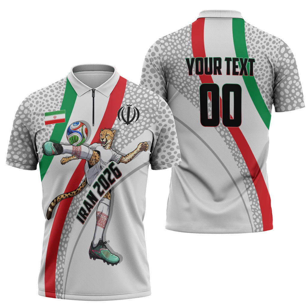 Personalized Iran Football Cheetah Zipper Polo Shirt Persian Cheetah Graphic With Iranian Flag And Symbol