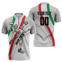 Personalized Iran Football Cheetah Zipper Polo Shirt Persian Cheetah Graphic With Iranian Flag And Symbol