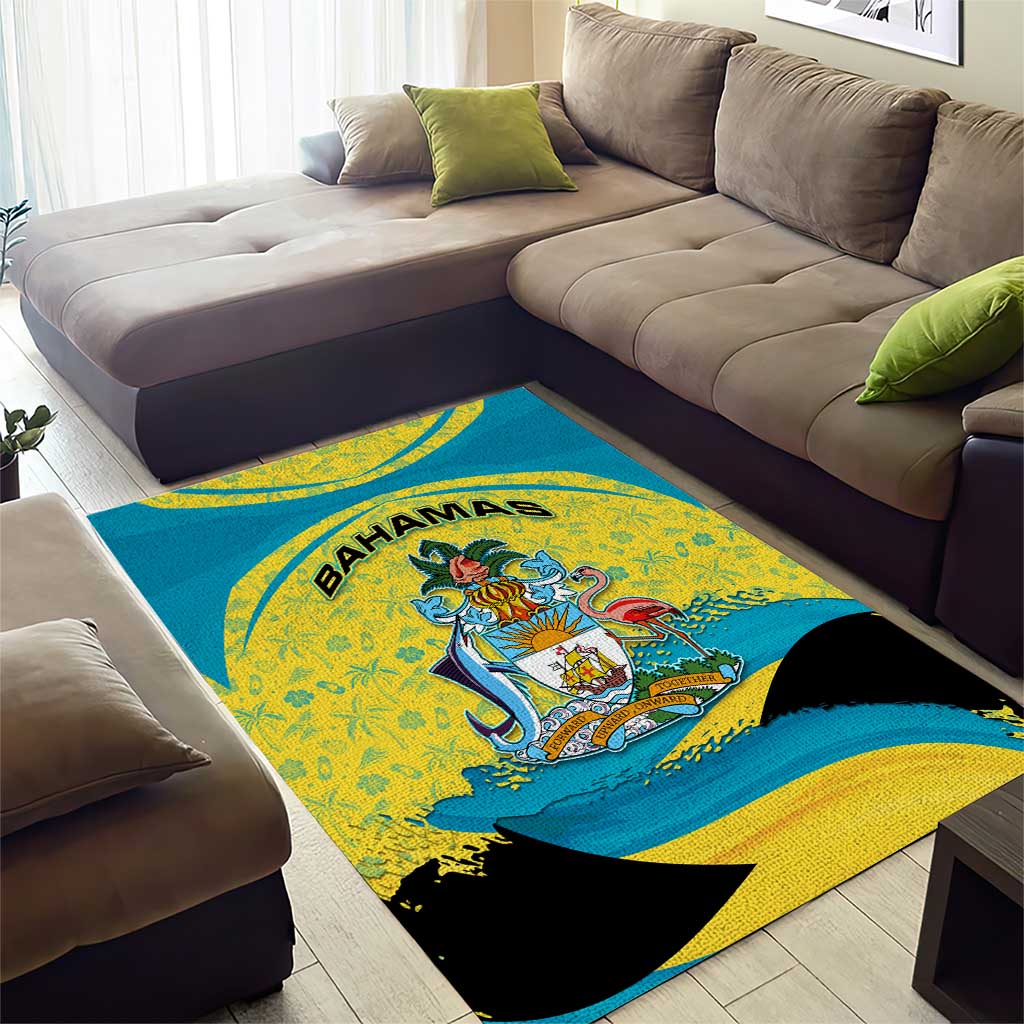 Bahamas Flag Area Rug with National Coat of Arms and Sea Turtle Design - Wonder Print Shop