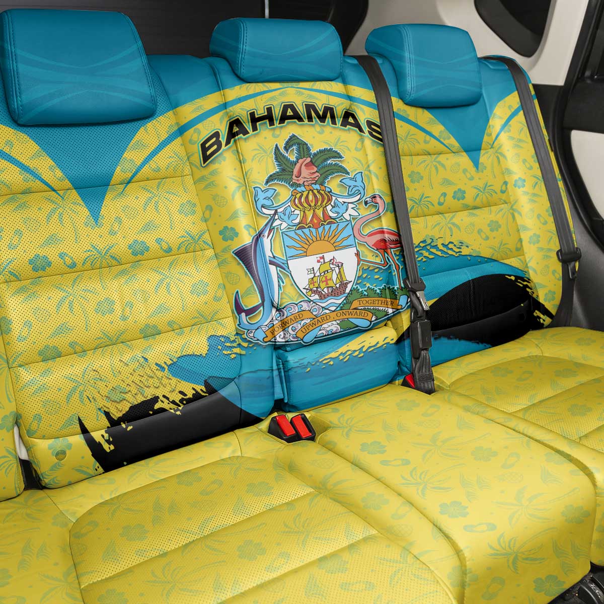 Bahamas Flag Back Car Seat Cover with National Coat of Arms and Sea Turtle Design - Wonder Print Shop